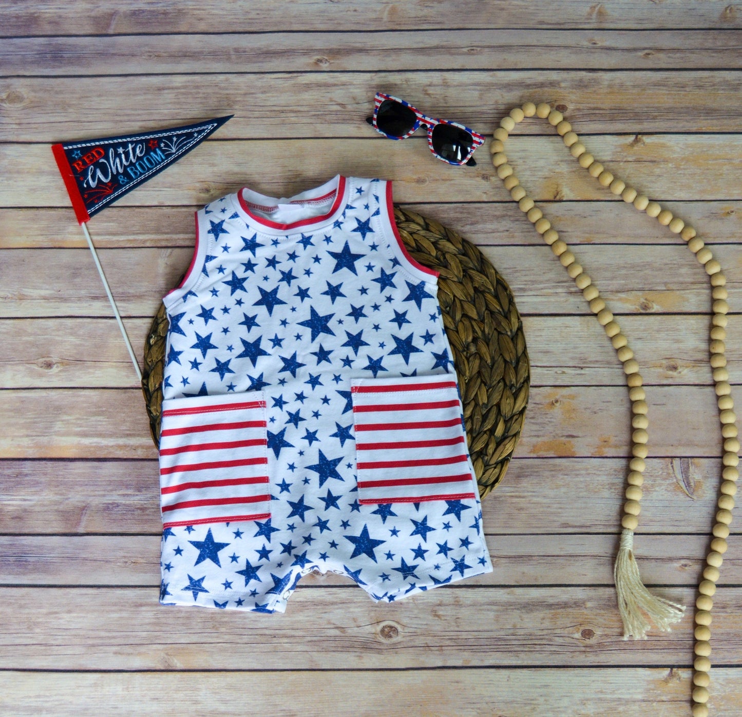 9-12 Month Patriotic Baby Romper: Stars & Stripes Tank Jumpsuit