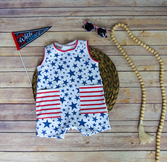9-12 Month Patriotic Baby Romper: Stars & Stripes Tank Jumpsuit