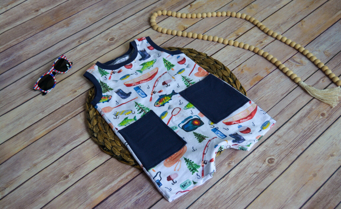 Gone Fishing Baby Romper: Summer Tank Top Jumpsuit
