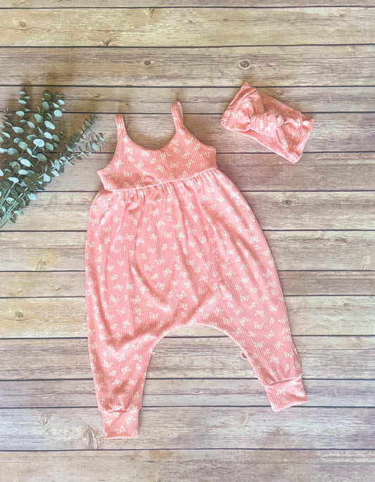 Pink Butterfly Rib Knit Baby Romper: Toddler Jumpsuit