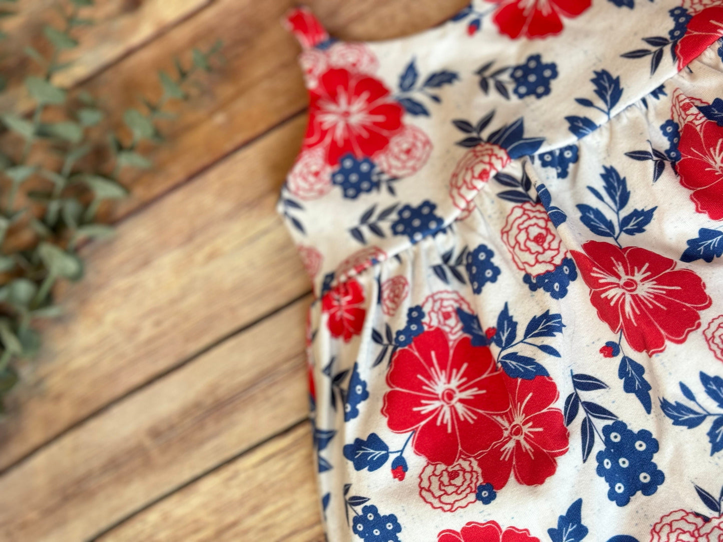 Baby Girl Floral Romper: Red White Blue Jumpsuit, 3 Month
