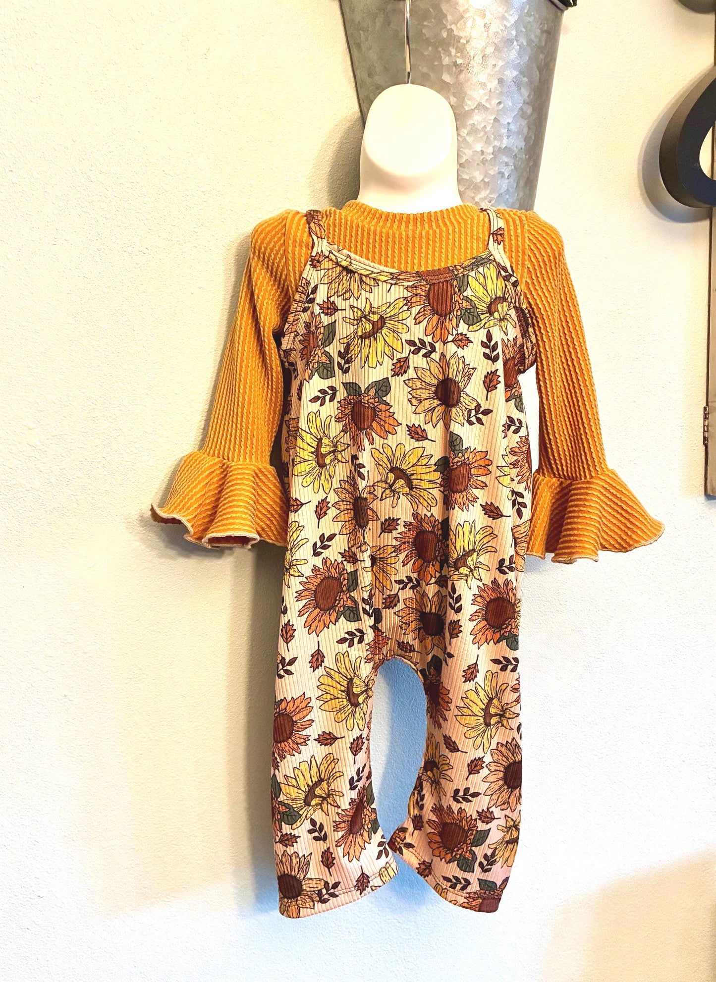 Sunflower Baby Romper: Ribbed Boho Fall Outfit