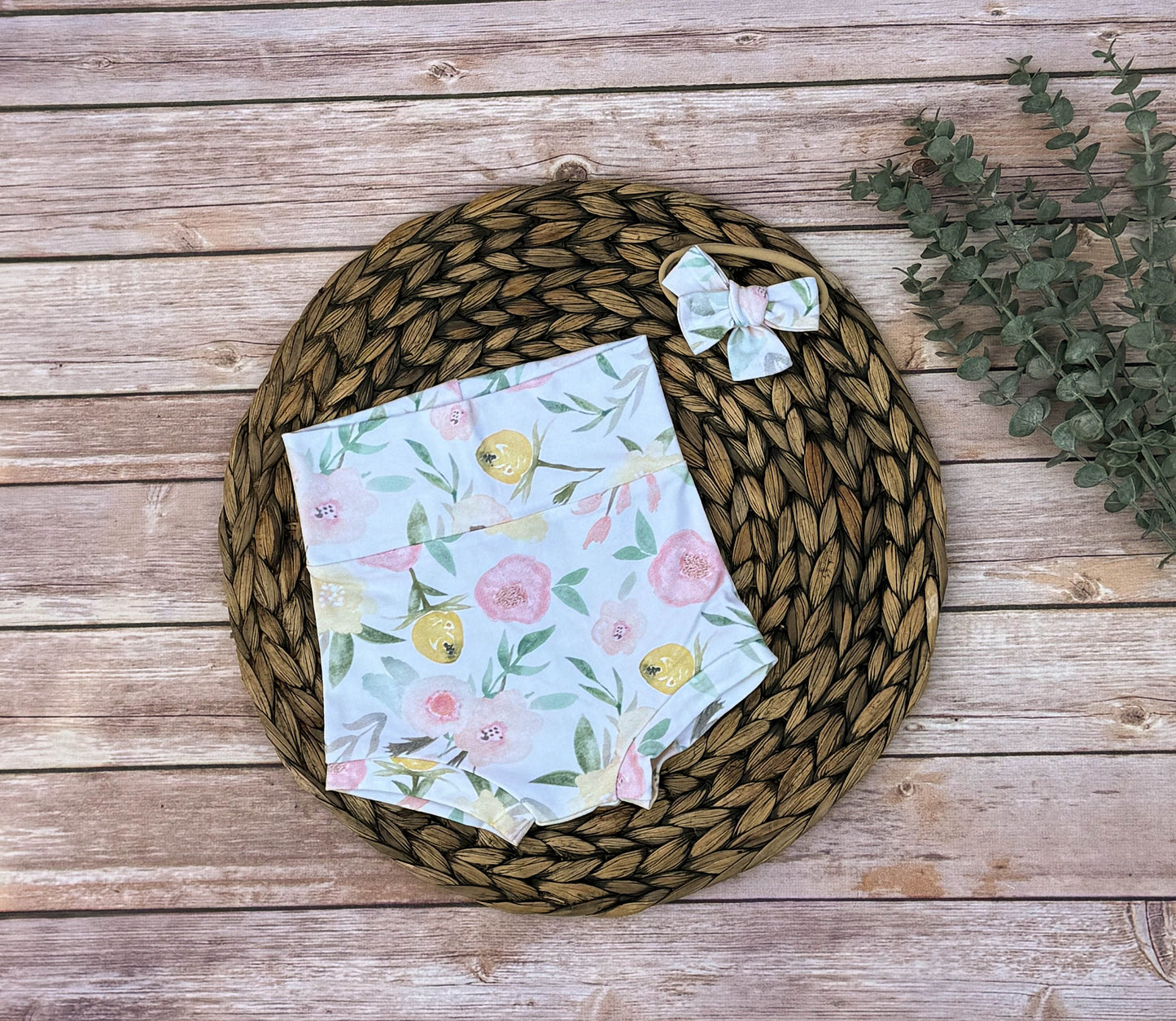 Floral Baby Bummies with Headband: Handmade Spring Outfit