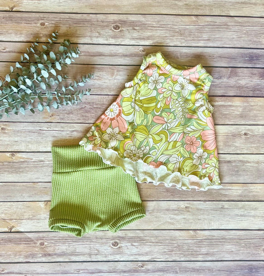 Retro Floral Swing Top & Shorties Set: Comfy Toddler Summer Outfit