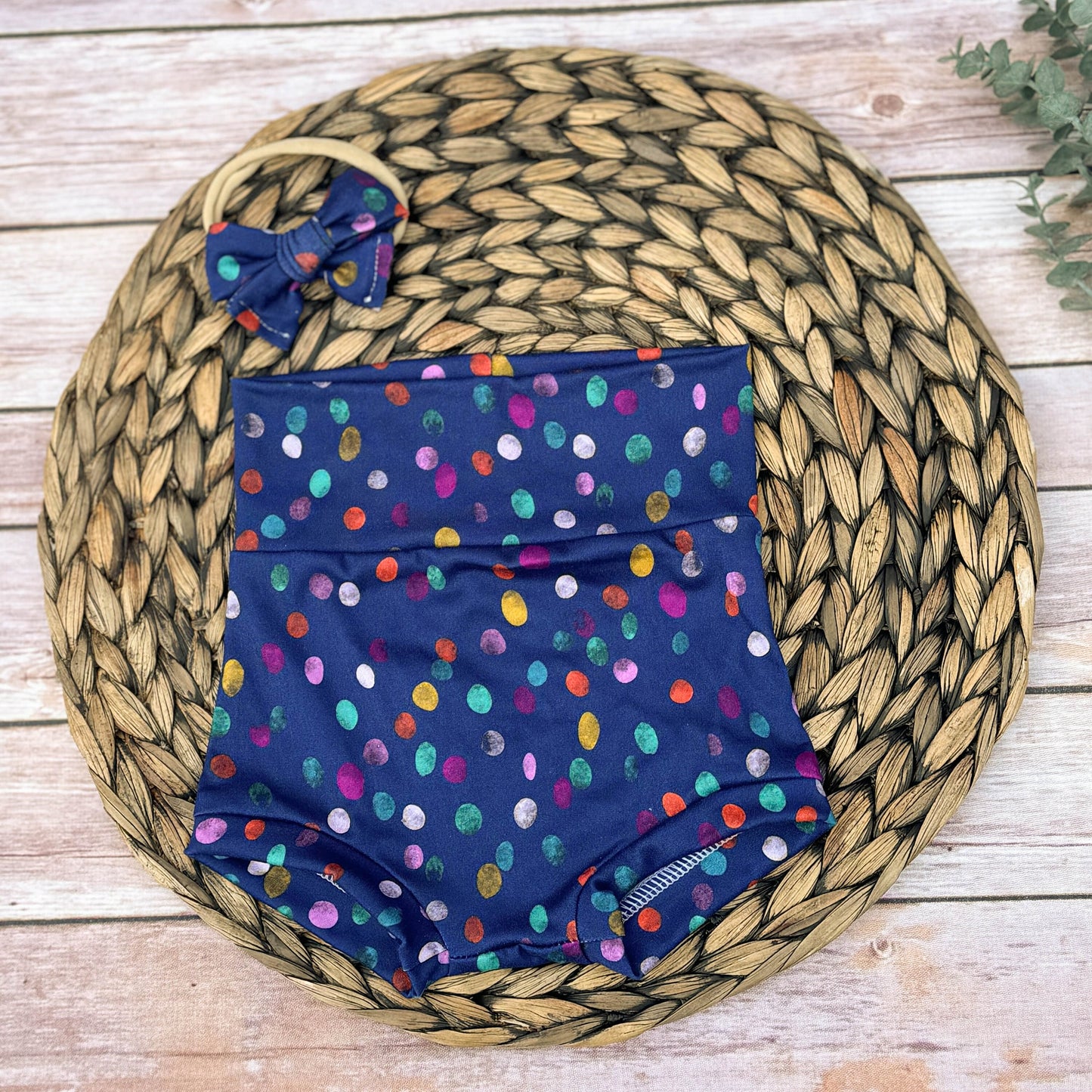 Rainbow Dots Baby Bummies with Bow: Handmade Girl's Diaper Cover