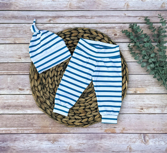 Teal Striped Baby Leggings Outfit: Cotton Spandex Newborn Set
