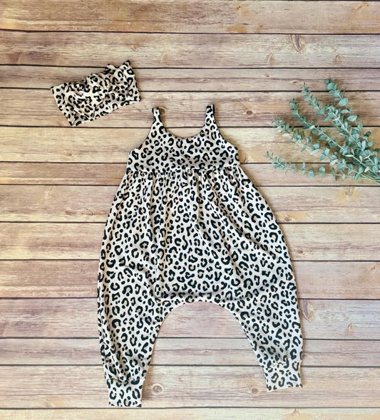 Leopard Print Baby Girl Romper: Soft double brush polyester Knit Jumpsuit