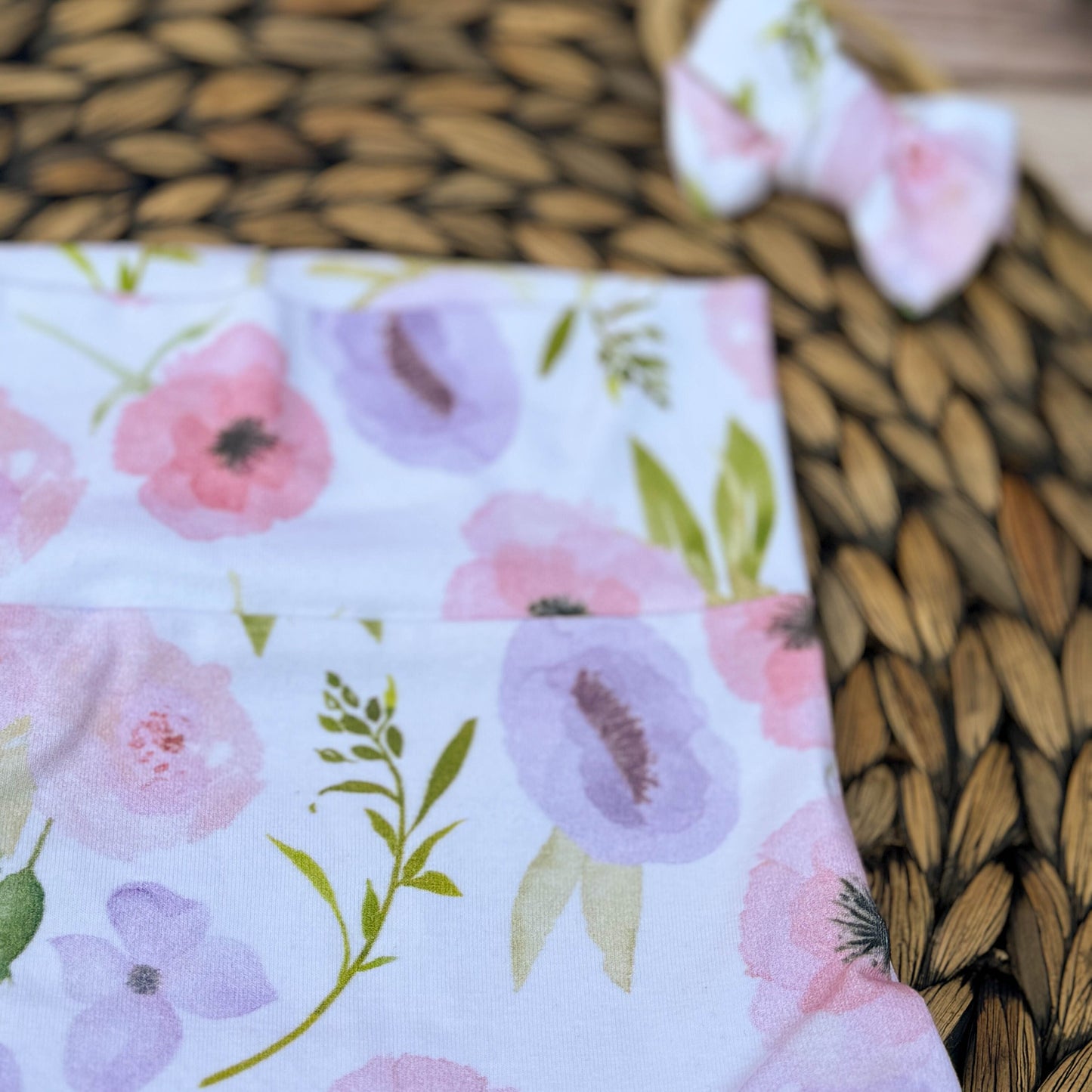 Floral Baby Bummies with Headband: Handmade Cotton Lycra Shorties