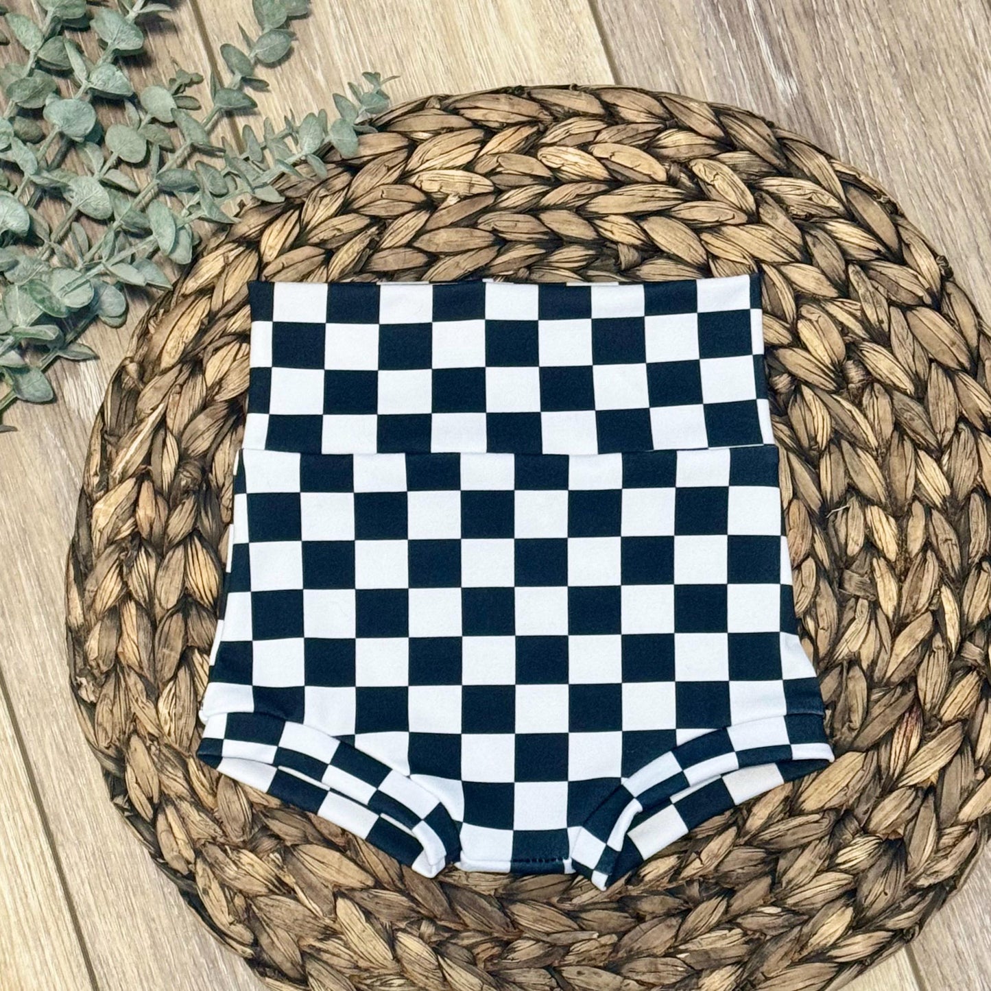 Race Flag Baby Bummies and Bow Set: Checker Shorties