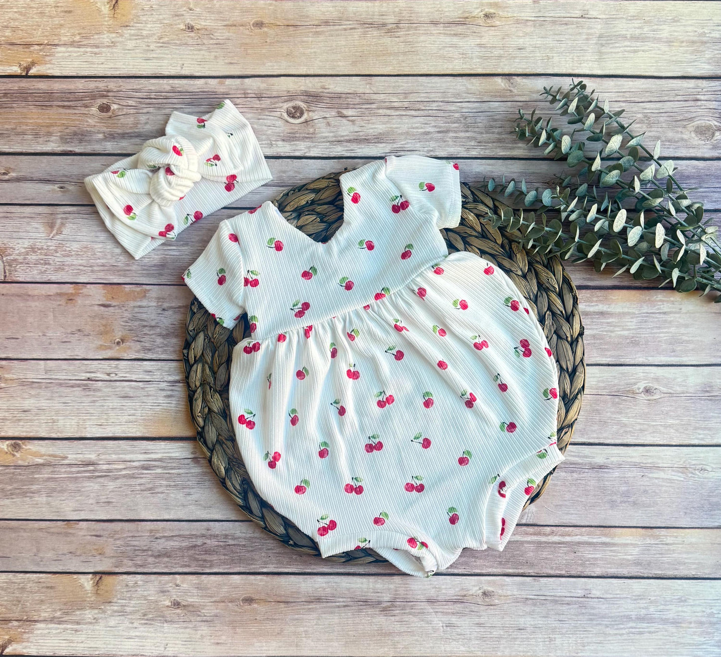 She’s the Cherry on top, Cherry Bubble Romper: Rib Knit One-Piece Jumpsuit