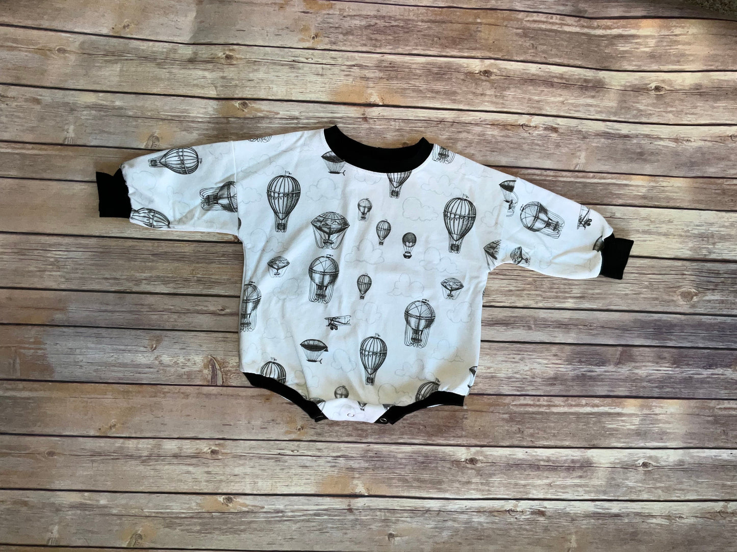 Hot Air Balloon Baby Sweatshirt Romper: French Terry One-Piece