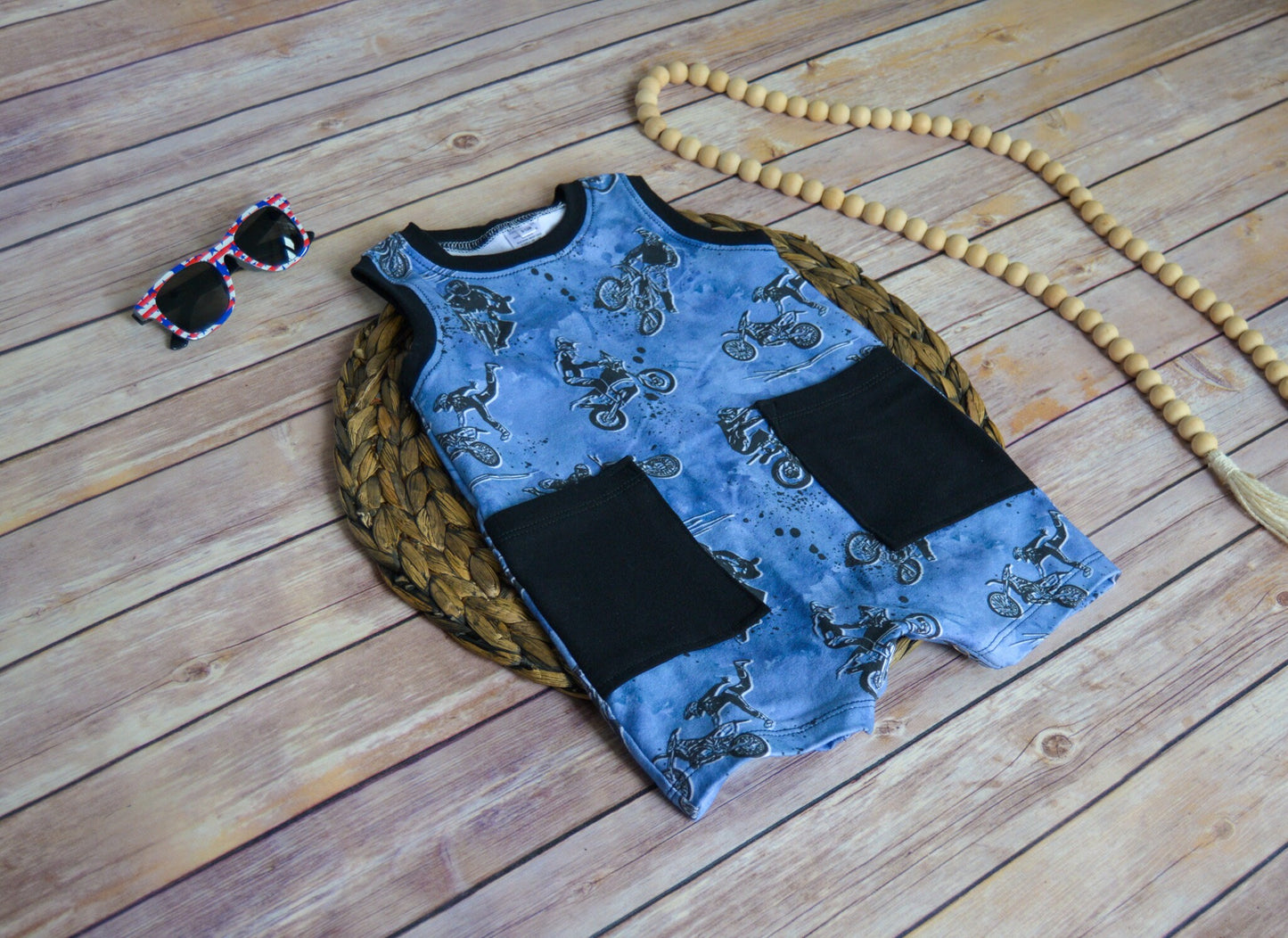 Baby Boy Motorcycle Romper: Tank Top Shorts, Summer Outfit