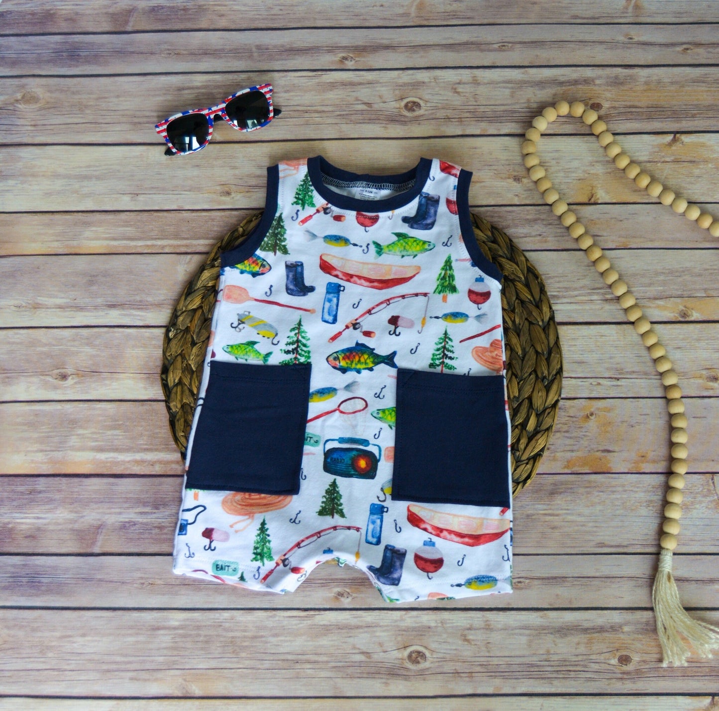 Gone Fishing Baby Romper: Summer Tank Top Jumpsuit