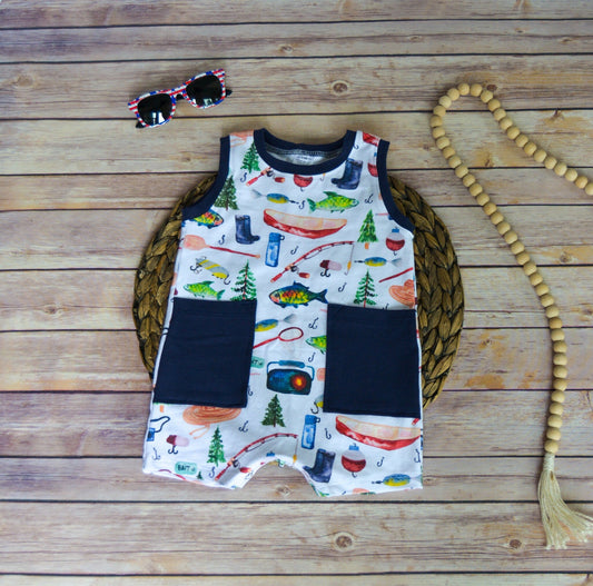 Gone Fishing Baby Romper: Summer Tank Top Jumpsuit