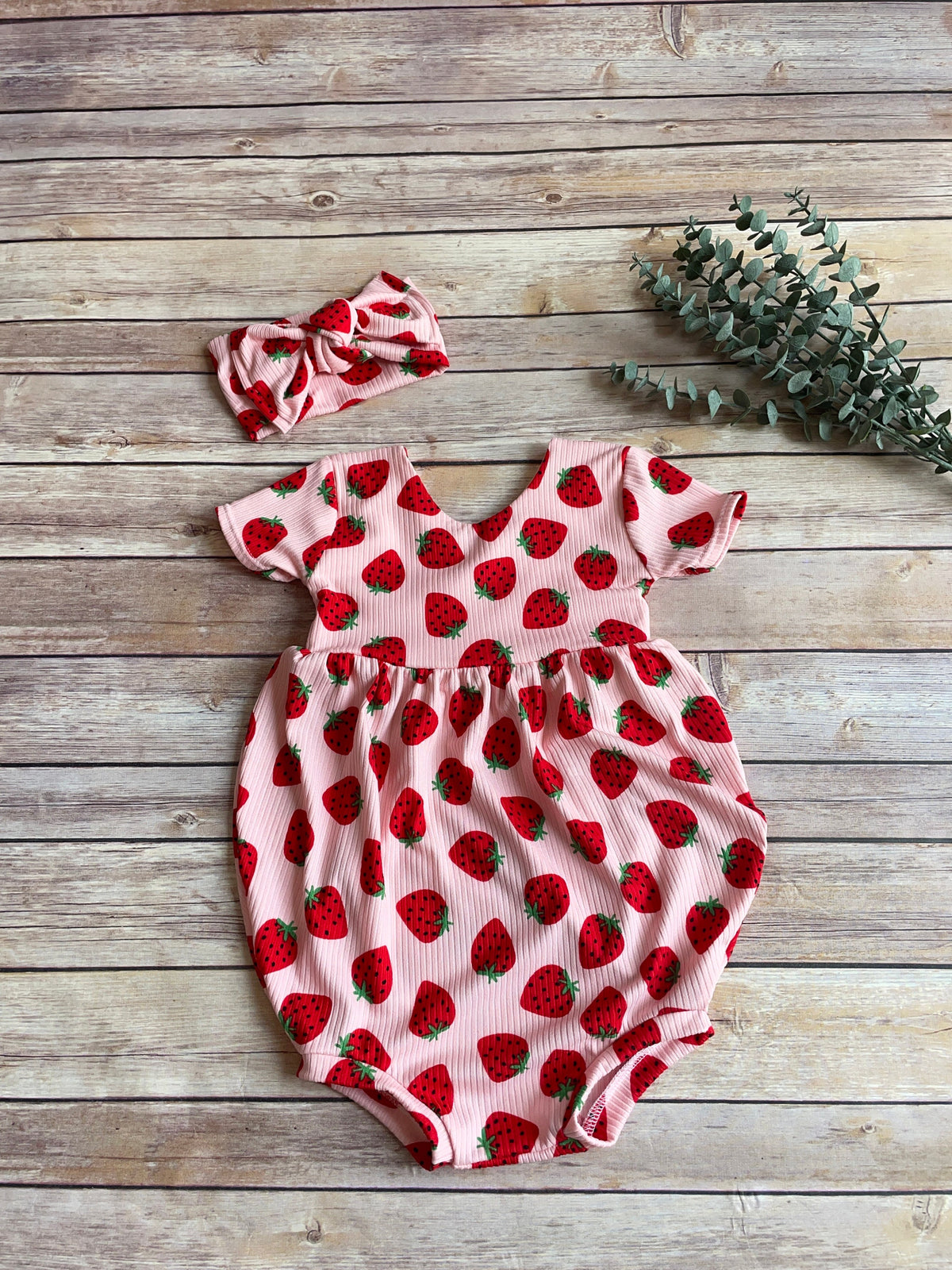 Strawberry Bubble Romper:  Baby girl Jumpsuit, sweet one birthday
