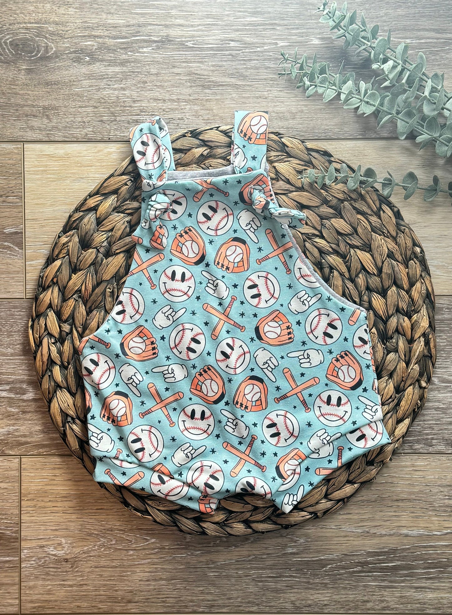 Retro Baseball Knotted Baby Overalls: Jersey Knit Dungarees