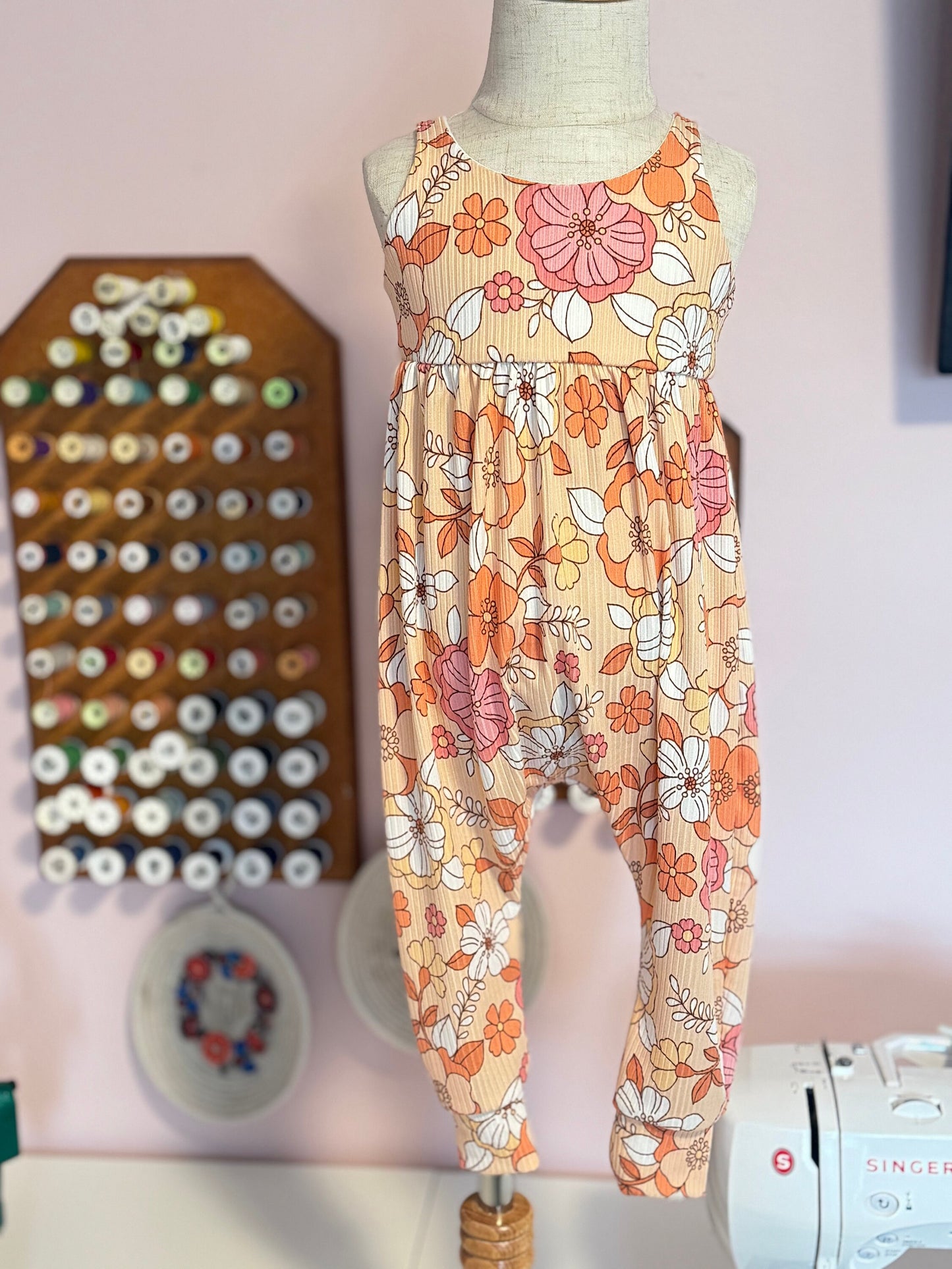 Groovy Floral Baby Romper, Rib Knit Jumpsuit, Hippie Girl Outfit