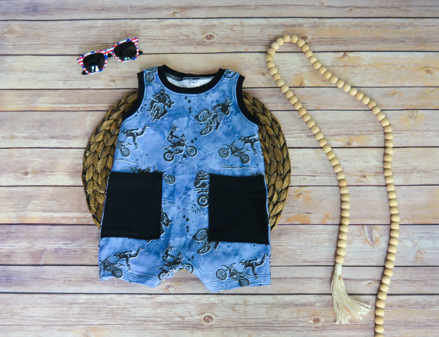 Baby Boy Motorcycle Romper: Tank Top Shorts, Summer Outfit