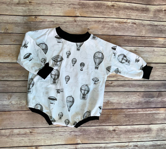 Hot Air Balloon Baby Sweatshirt Romper: French Terry One-Piece