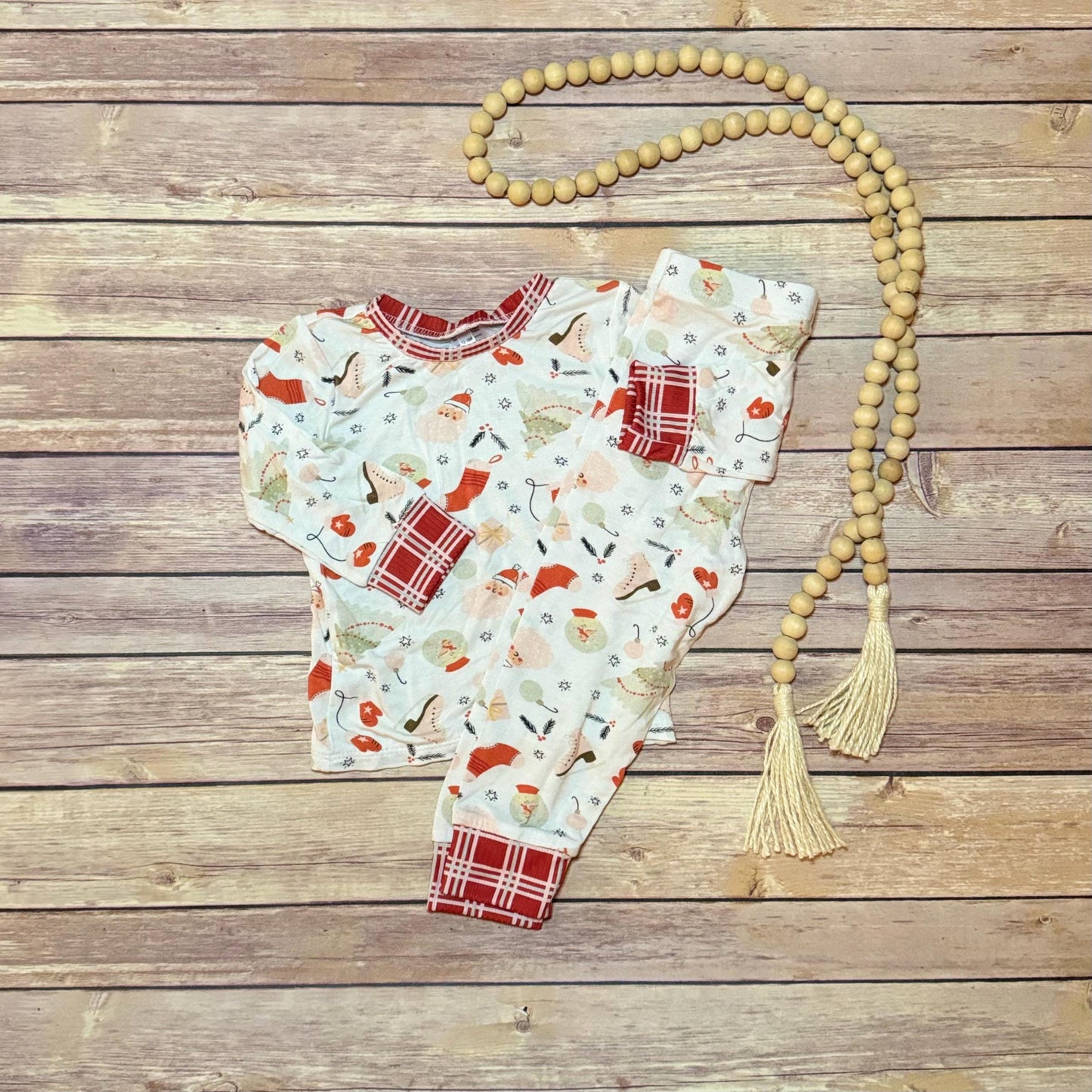 Bamboo Cotton Baby Christmas Outfit: Santa Leggings & Long Sleeve Top (12-18M)
