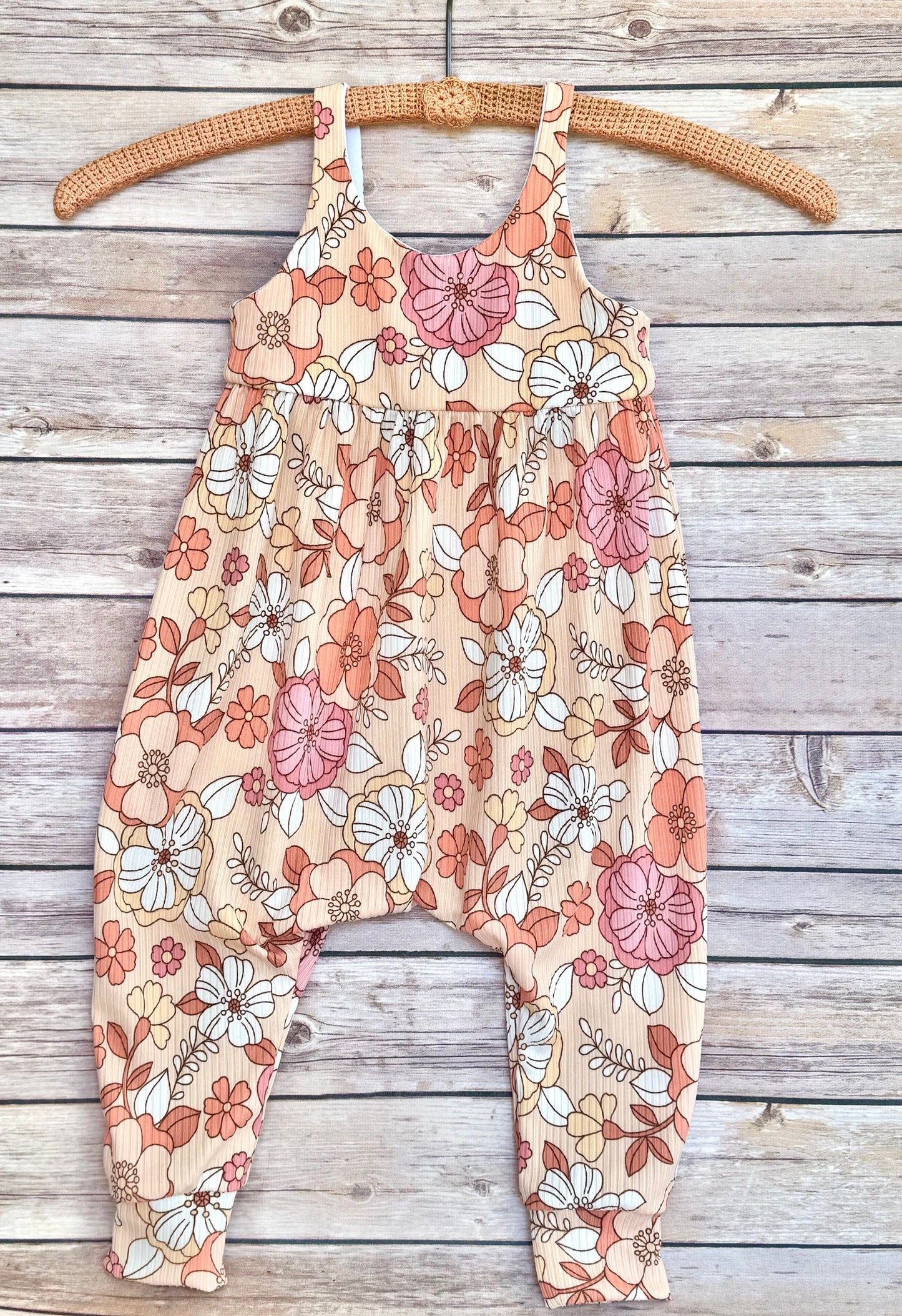 Groovy Floral Baby Romper, Rib Knit Jumpsuit, Hippie Girl Outfit