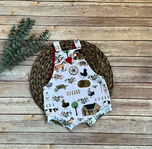 Farm Animal Knotted Overalls: 12-18 Month Birthday Outfit