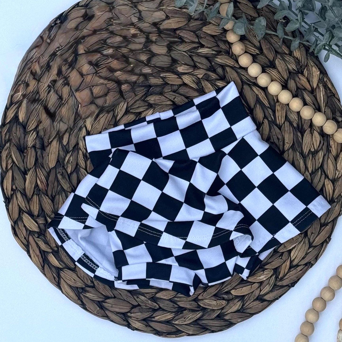 Race Flag Baby Bummies and Bow Set: Checker Shorties