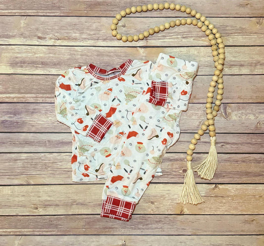 Bamboo Cotton Baby Christmas Outfit: Santa Leggings & Long Sleeve Top (12-18M)