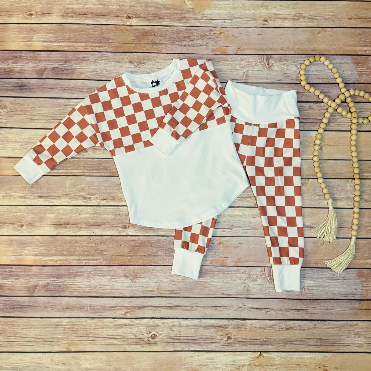 Brown Checkered Baby Joggers: Gender Neutral Cotton Lounge Pants