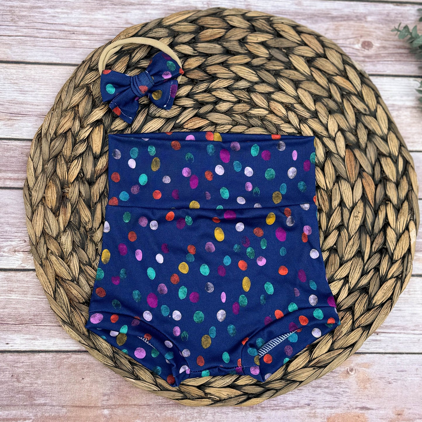Rainbow Dots Baby Bummies with Bow: Handmade Girl's Diaper Cover