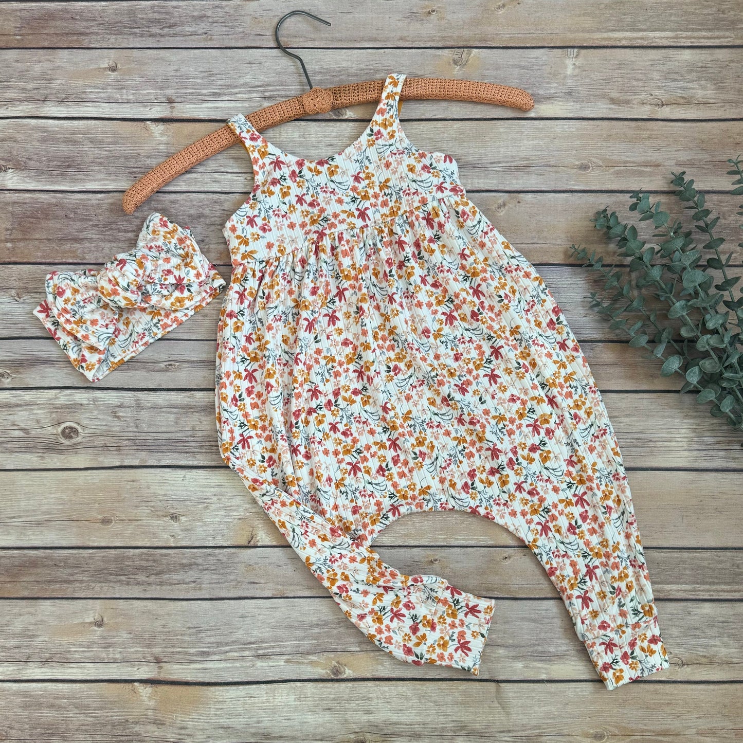 Floral Baby Romper, Soft Rib Knit Jumpsuit