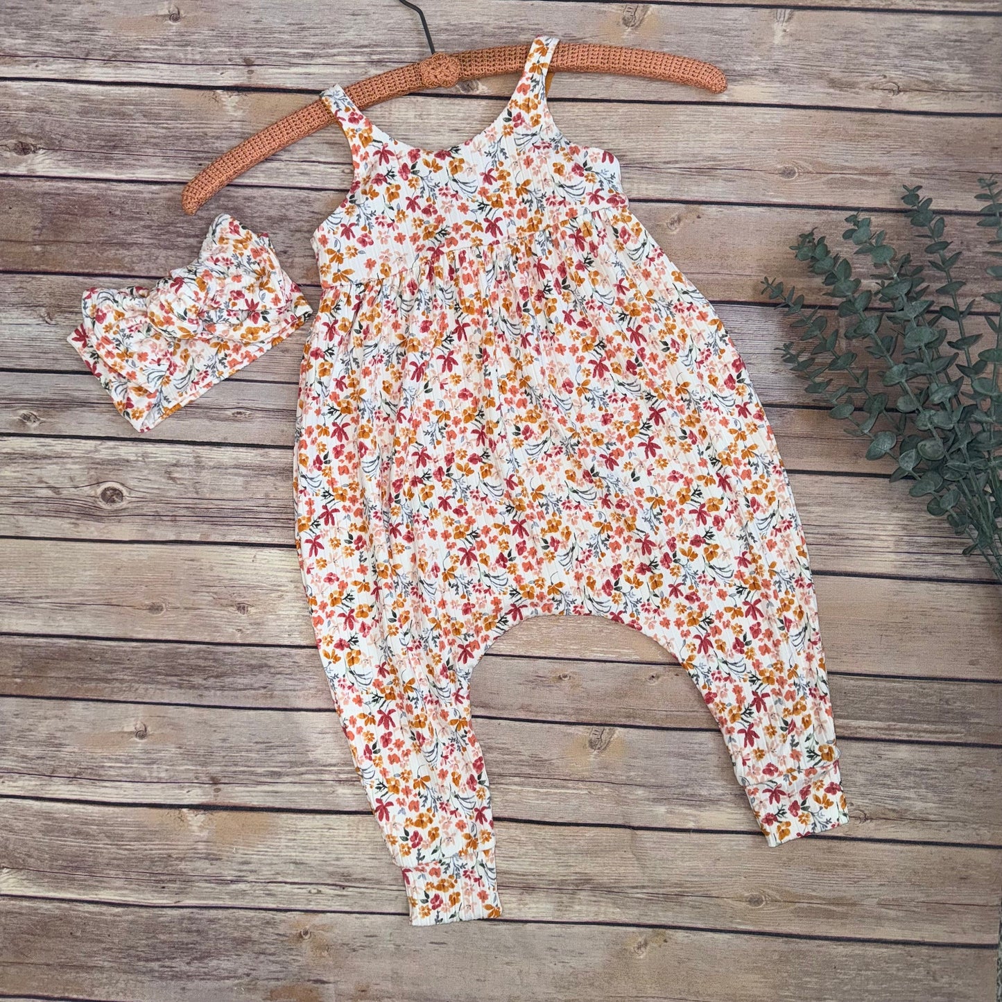 Floral Baby Romper, Soft Rib Knit Jumpsuit