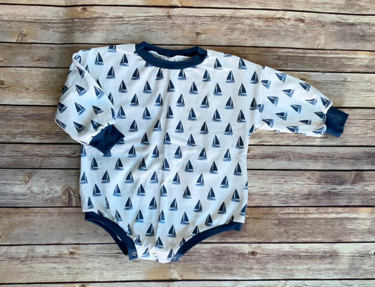 Nautical Baby Boy Romper: French Terry Sailboat Sweatshirt