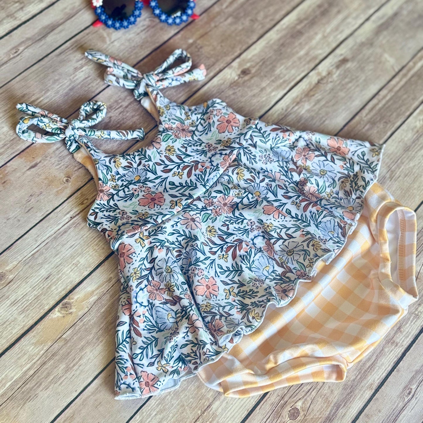 Floral Bubble Romper,  Baby Girl skirted romper,  Birthday Outfit