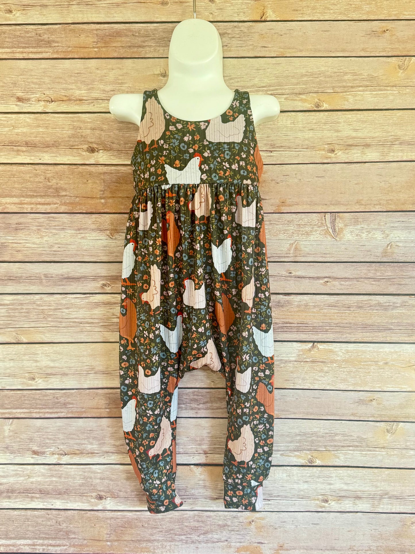 Chicken Floral Baby Romper: Boho one piece  Jumpsuit, birthday outfit, girls jumper