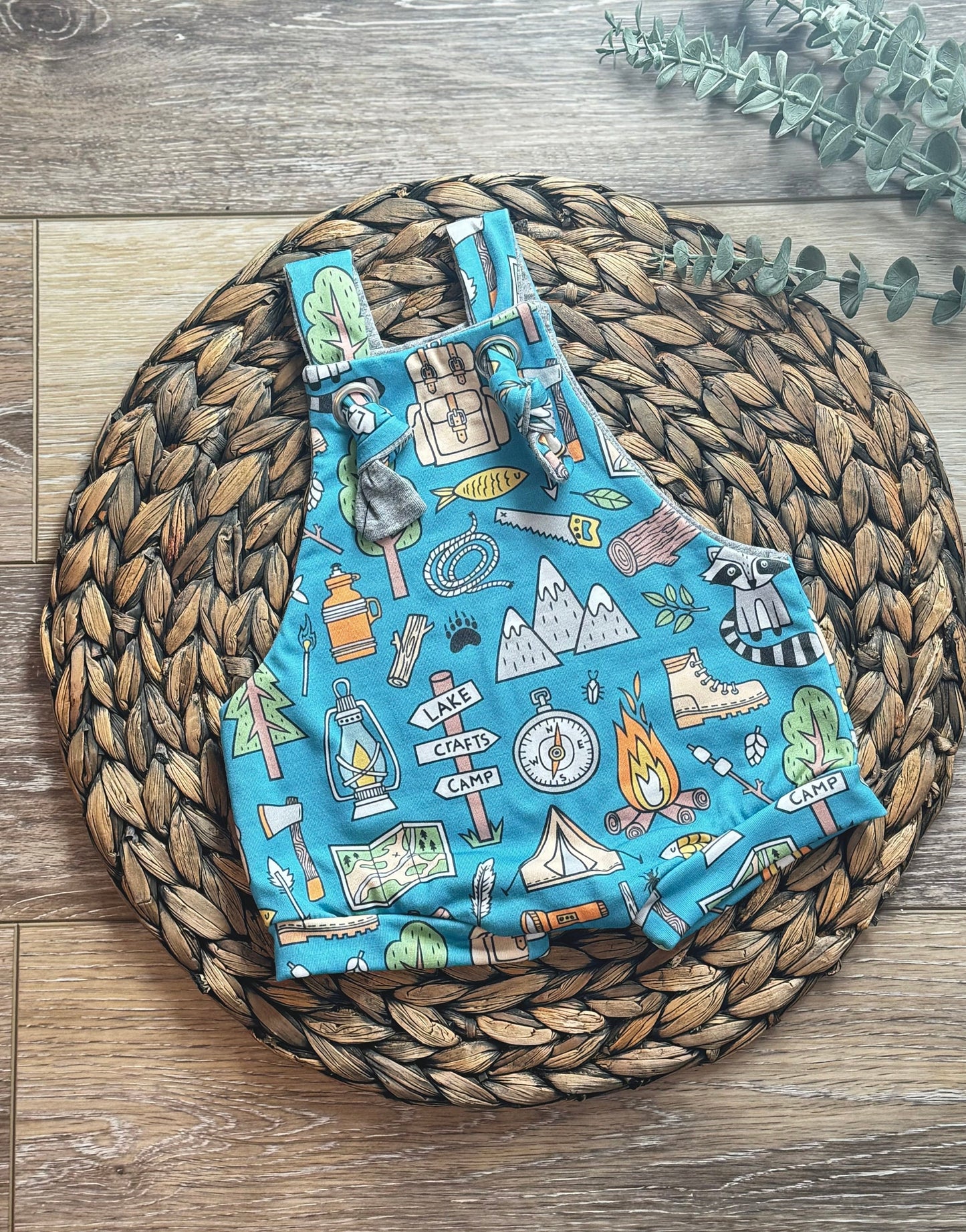 Raccoon Camping Overalls: Knotted One-Piece Outfit