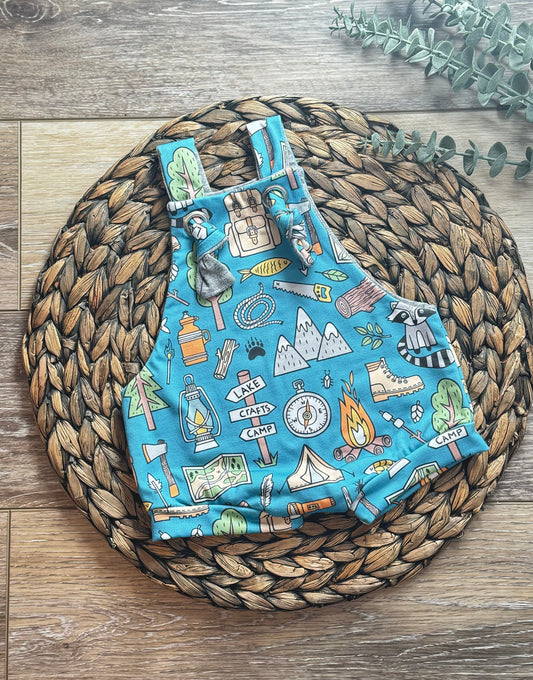 Raccoon Camping Overalls: Knotted One-Piece Outfit