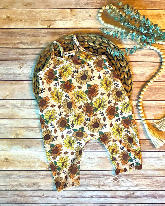 Sunflower Baby Romper: Ribbed Boho Fall Outfit