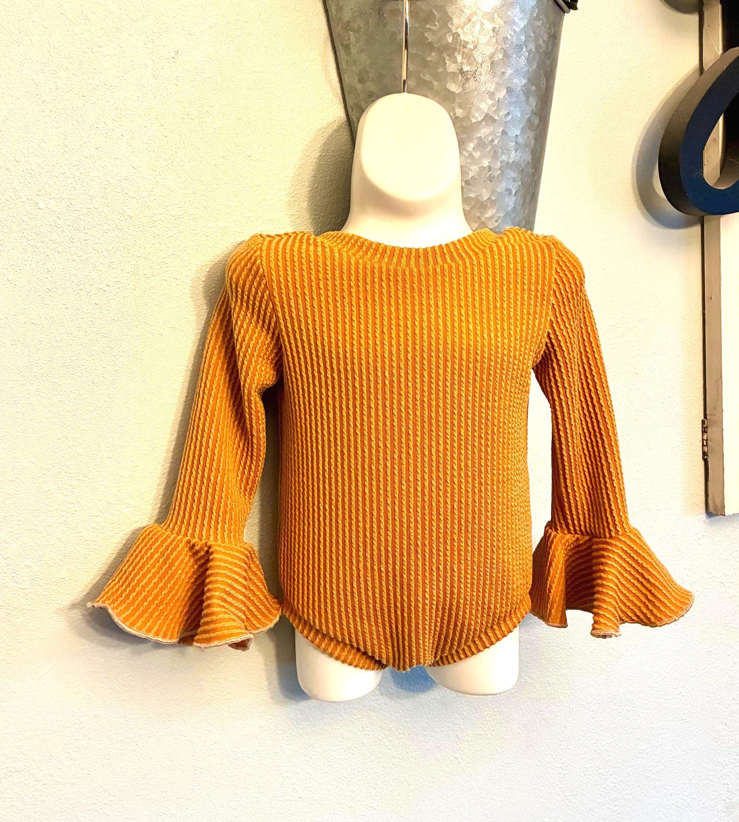 Golden Ribbed Ruffle Sleeve Baby Bodysuit: Boho Fall Outfit