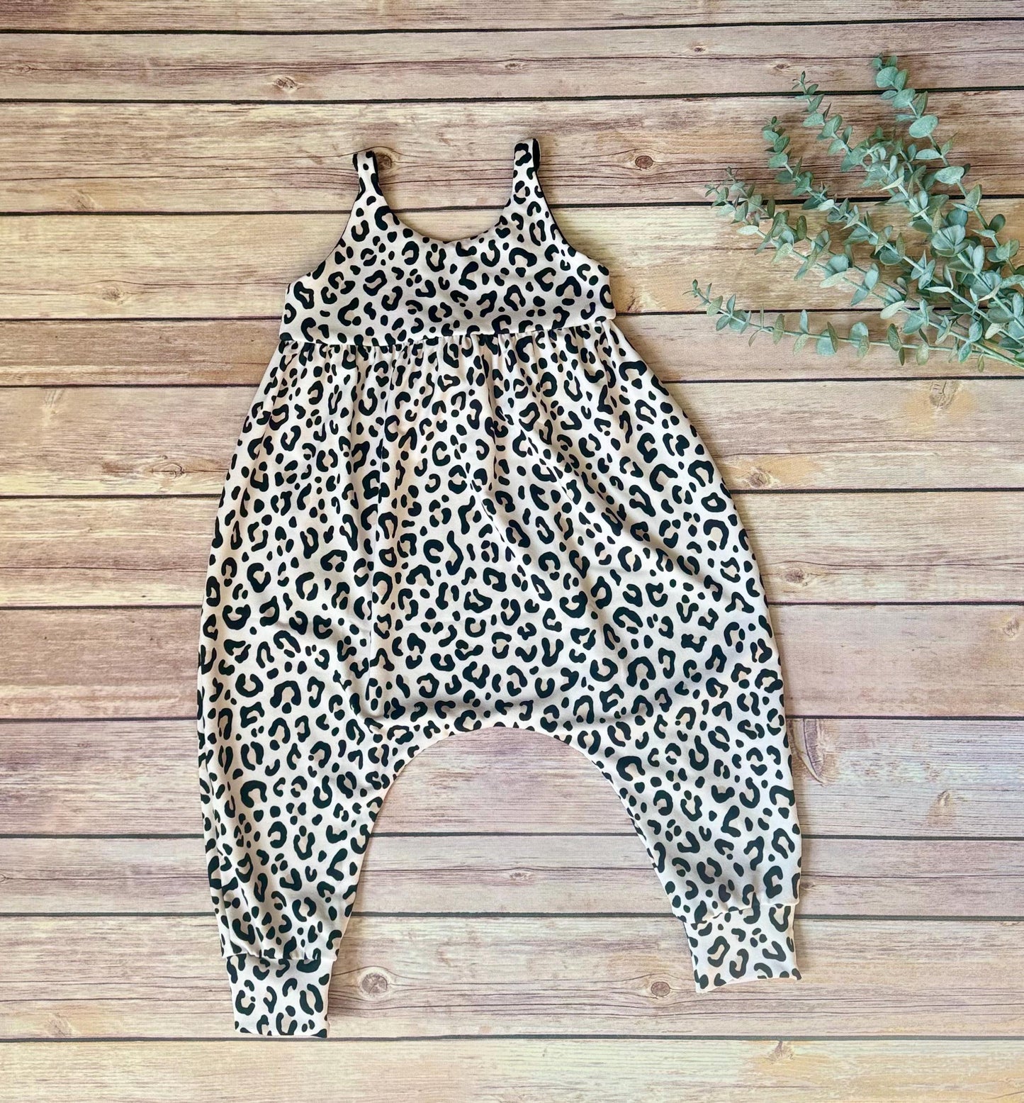 Leopard Print Baby Girl Romper: Soft double brush polyester Knit Jumpsuit