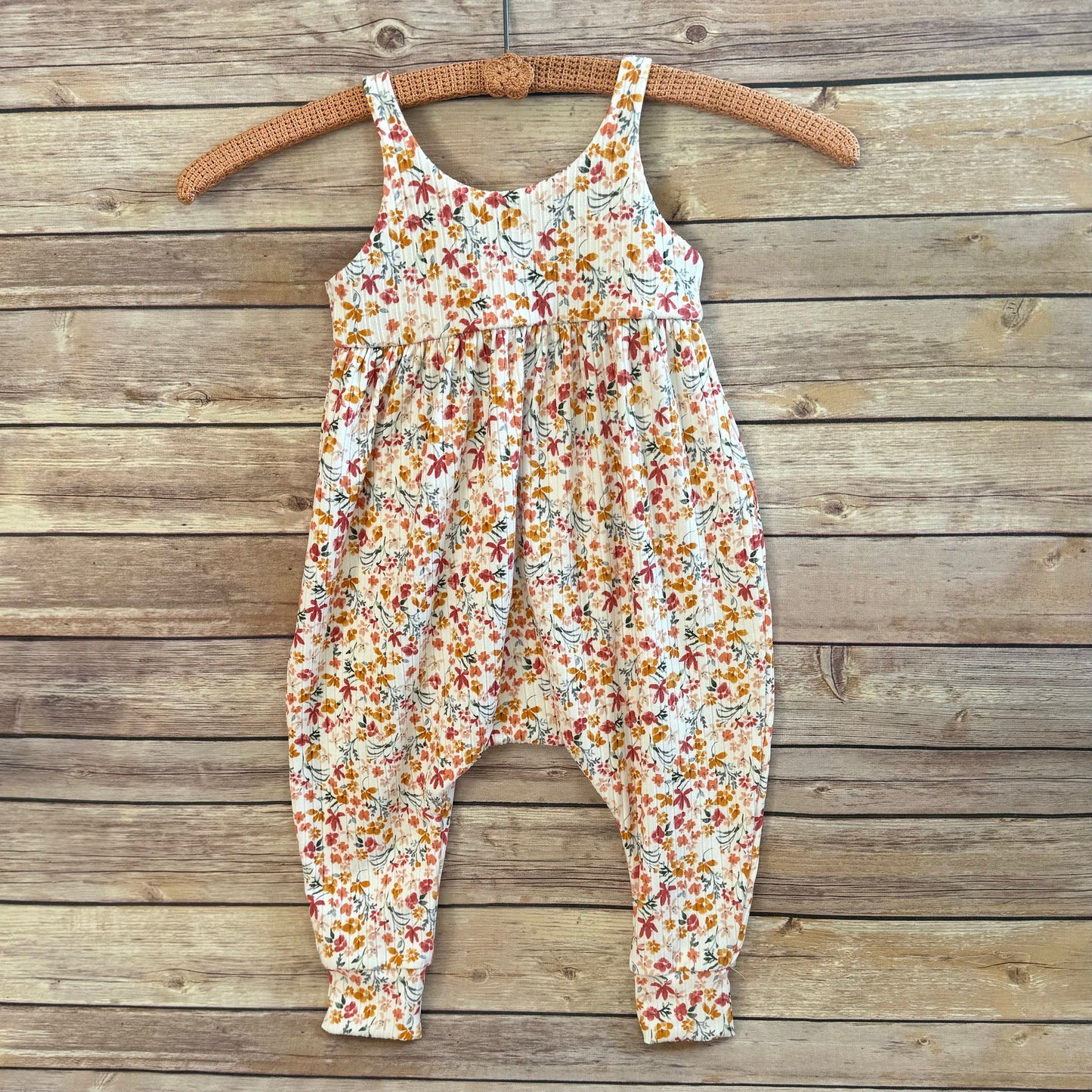 Floral Baby Romper, Soft Rib Knit Jumpsuit