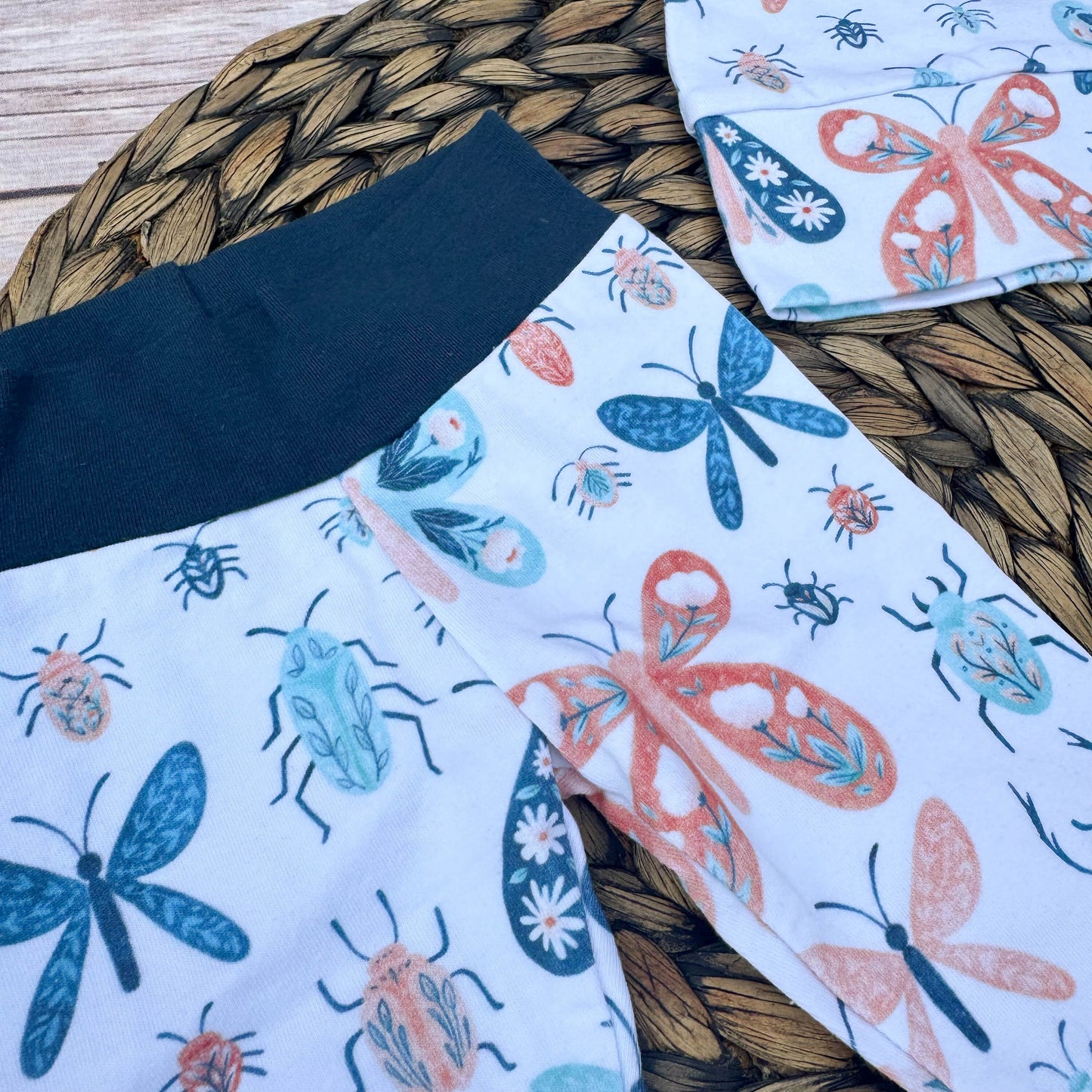 Butterfly Baby Leggings Set: Teal Trim, Newborn Outfit