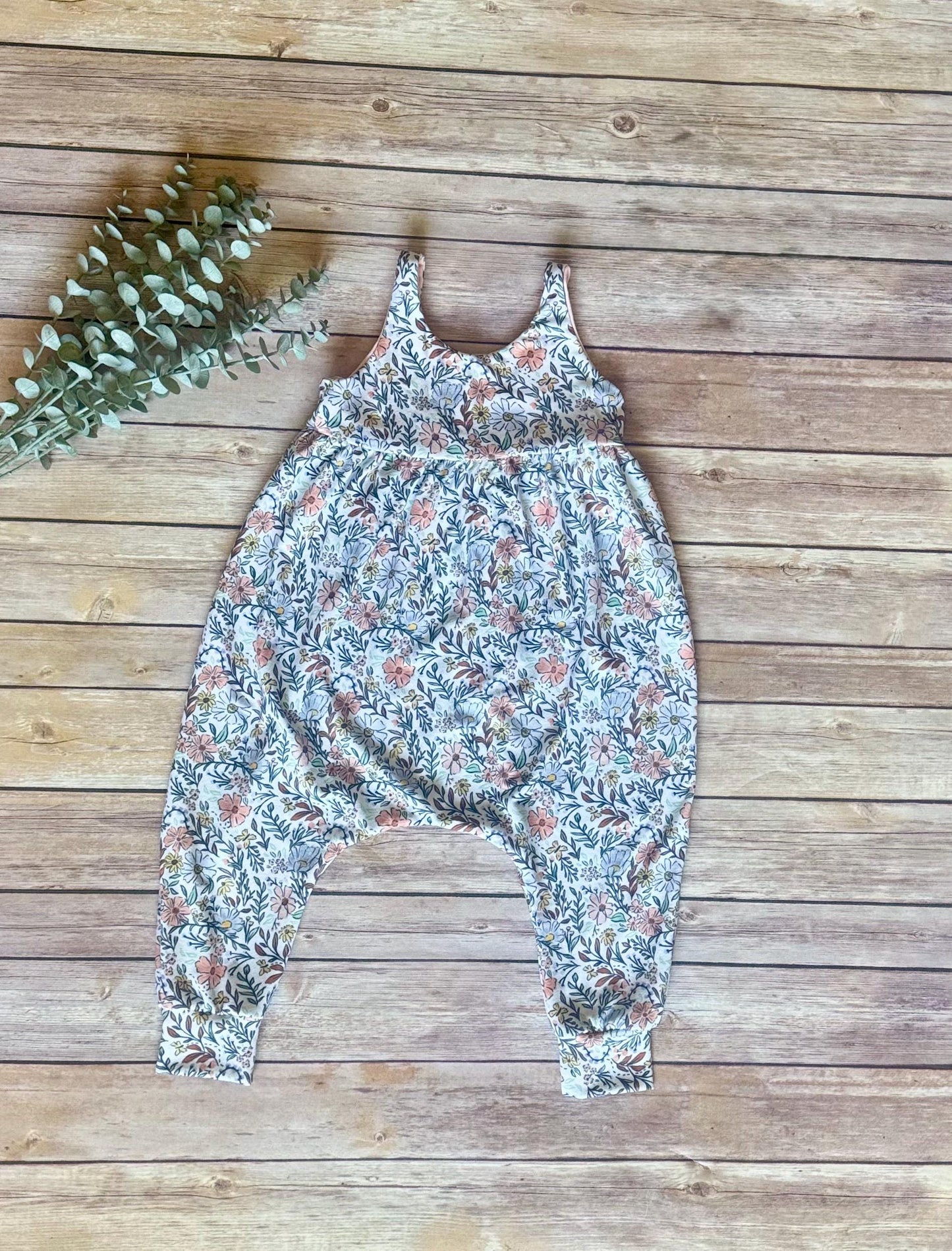 Floral Baby Romper: blue and yellow one piece outfit, baby girl jumpsuit