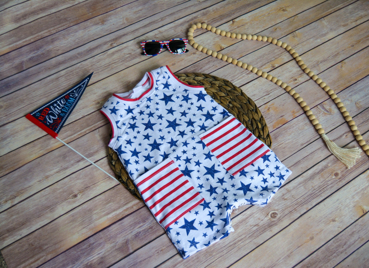 9-12 Month Patriotic Baby Romper: Stars & Stripes Tank Jumpsuit