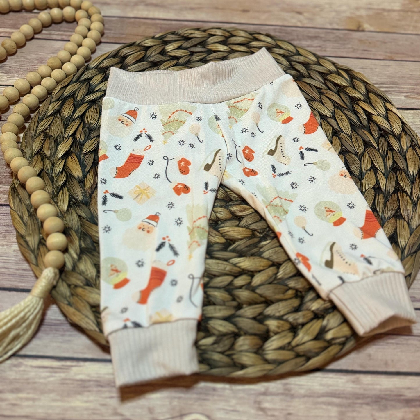 Baby's First Christmas Joggers: Santa Print Bamboo Leggings (0-3M)