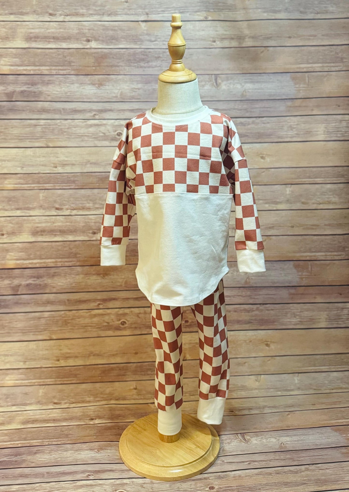 Brown Checkered Baby Joggers: Gender Neutral Cotton Lounge Pants