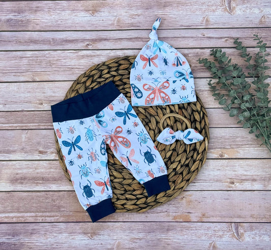 Butterfly Baby Leggings Set: Teal Trim, Newborn Outfit
