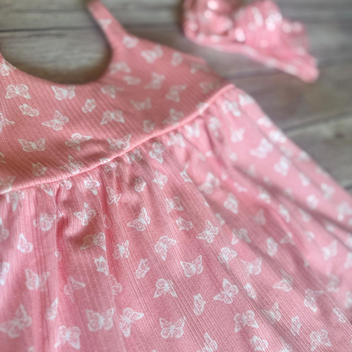 Pink Butterfly Rib Knit Baby Romper: Toddler Jumpsuit