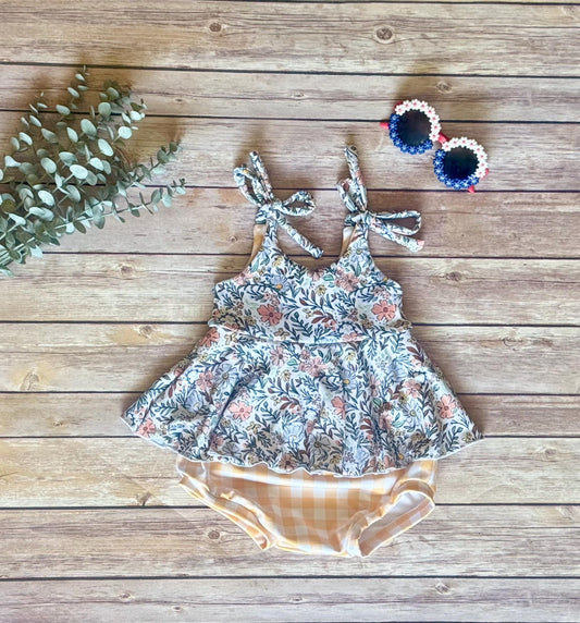 Floral Bubble Romper,  Baby Girl skirted romper,  Birthday Outfit