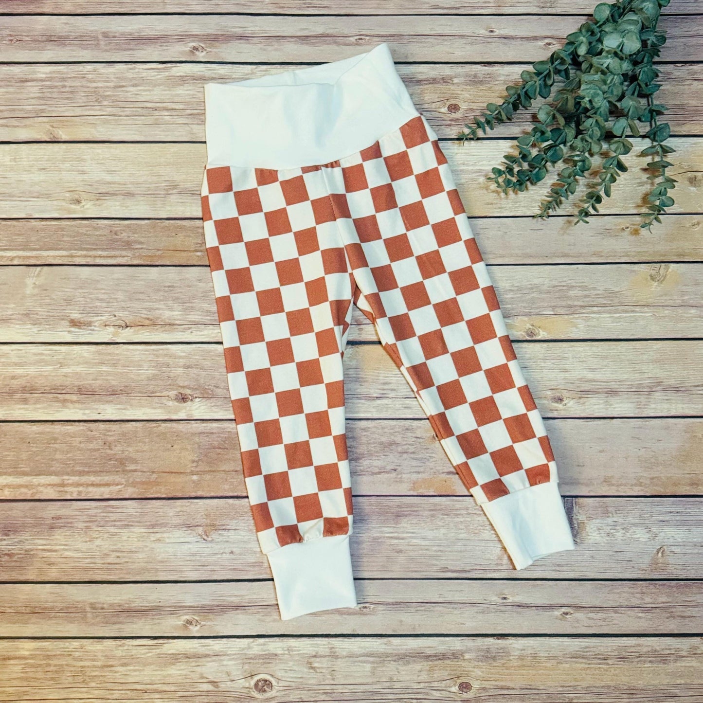 Brown Checkered Baby Joggers: Gender Neutral Cotton Lounge Pants